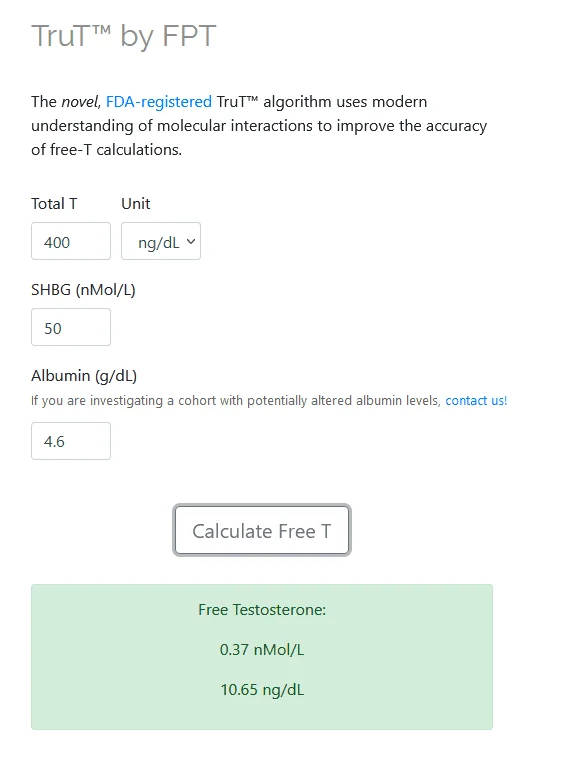 Trut free testosterone calculator excel male trt forum